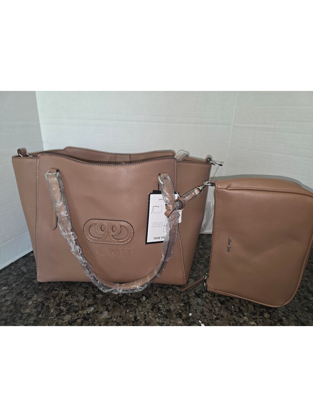 Nine West  Beige 2-Piece Tote Bag Set,  Detachable Strap, Pockets Brand New